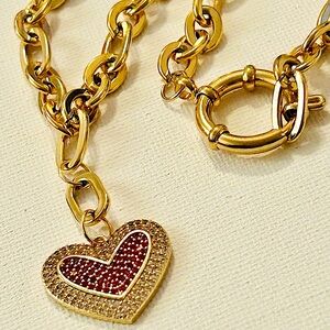 Heart pendant chain necklace, stainless steel necklace, gold plated chain